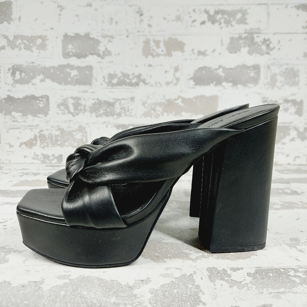 NEW Open Edit Kaia Black High Chunky Block Heel Open Toe Slip On Sandals W542
